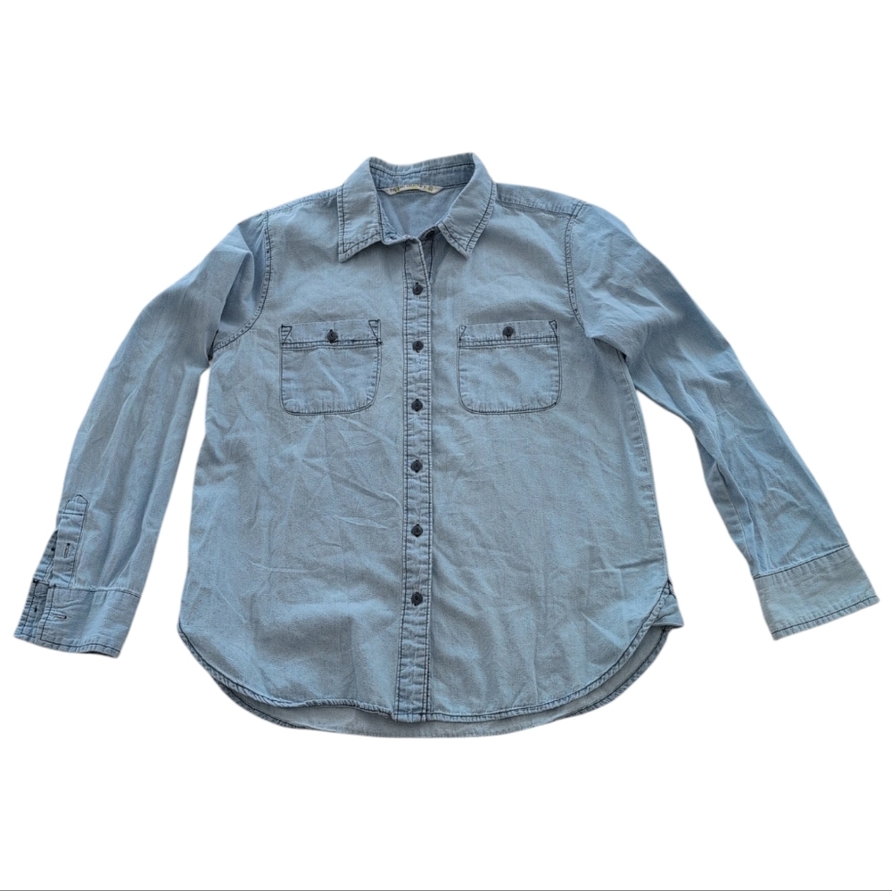 Hippie Laundry Shirt Women's M Blue Button Up Pockets Casual Spring Summer